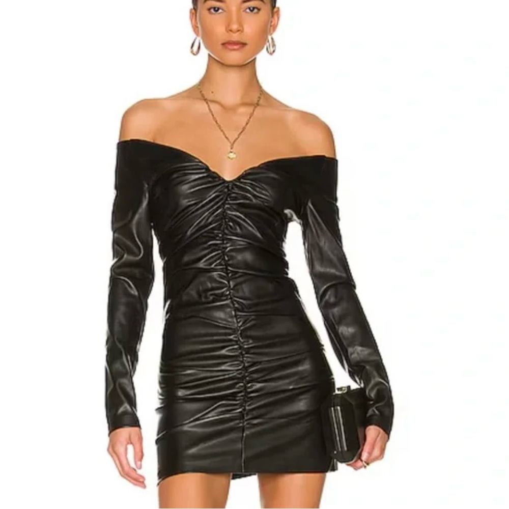 Bardot 'Marinella' Black Off‎ Shoulder Faux Leather
Mini Dress Size L NWT